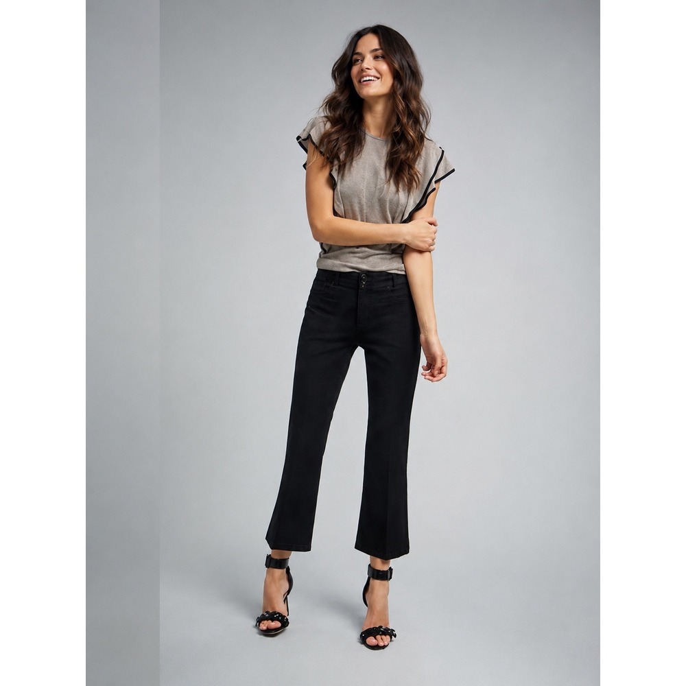 ANTHROPOLOGIE Essential Crop‎ Flare Pants Size 6 Stretch Navy Trousers Bootcut